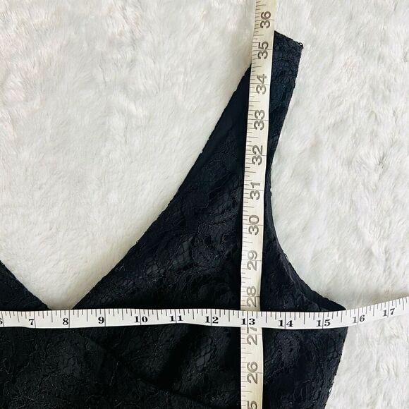 J. Crew Black Sleeveless Surplice Floral Leavers Lace Sara Mini Dress Size 4 - Picture 9 of 9